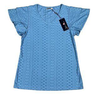 NWT Kikula Turquoise Flutter Sleeve Shirt Size Small